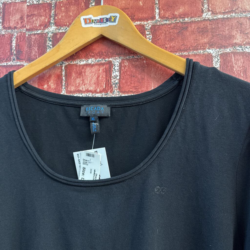 Escada Sport Black Scoop Neck Tee Top Black Ladies Size XL
