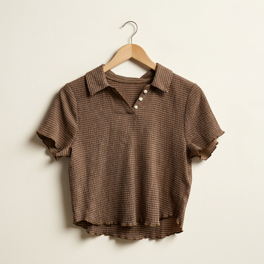 Madewell Top Collar Short Sleeve Horizontal Stripes Brown Ladies Size M