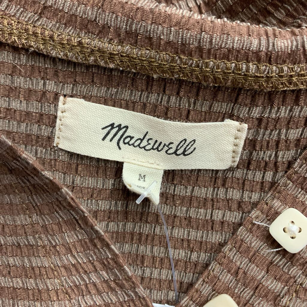 Madewell Top Collar Short Sleeve Horizontal Stripes Brown Ladies Size M