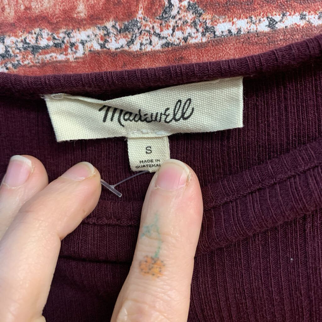 Madewell Top Long Sleeve Ribbed Burgundy Ladies Size S