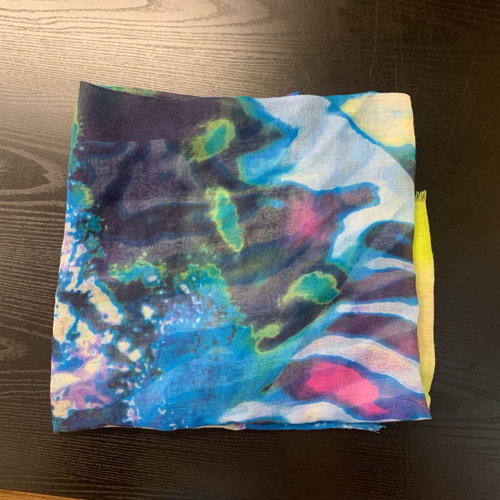 Scarf Raw Hem Splash Pattern Blue/Yellow/Purple/Pink