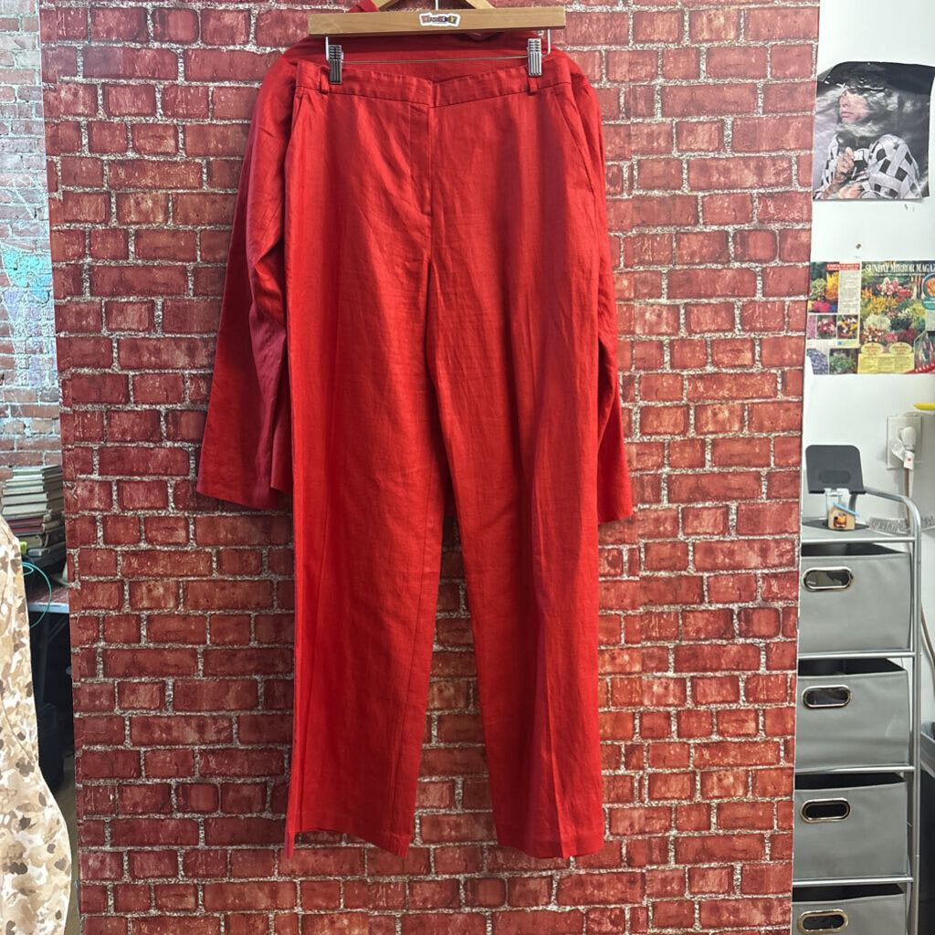 Kenzo Jungle Vintage Pant Suit and Blazer Linen Red Ladies Size 42