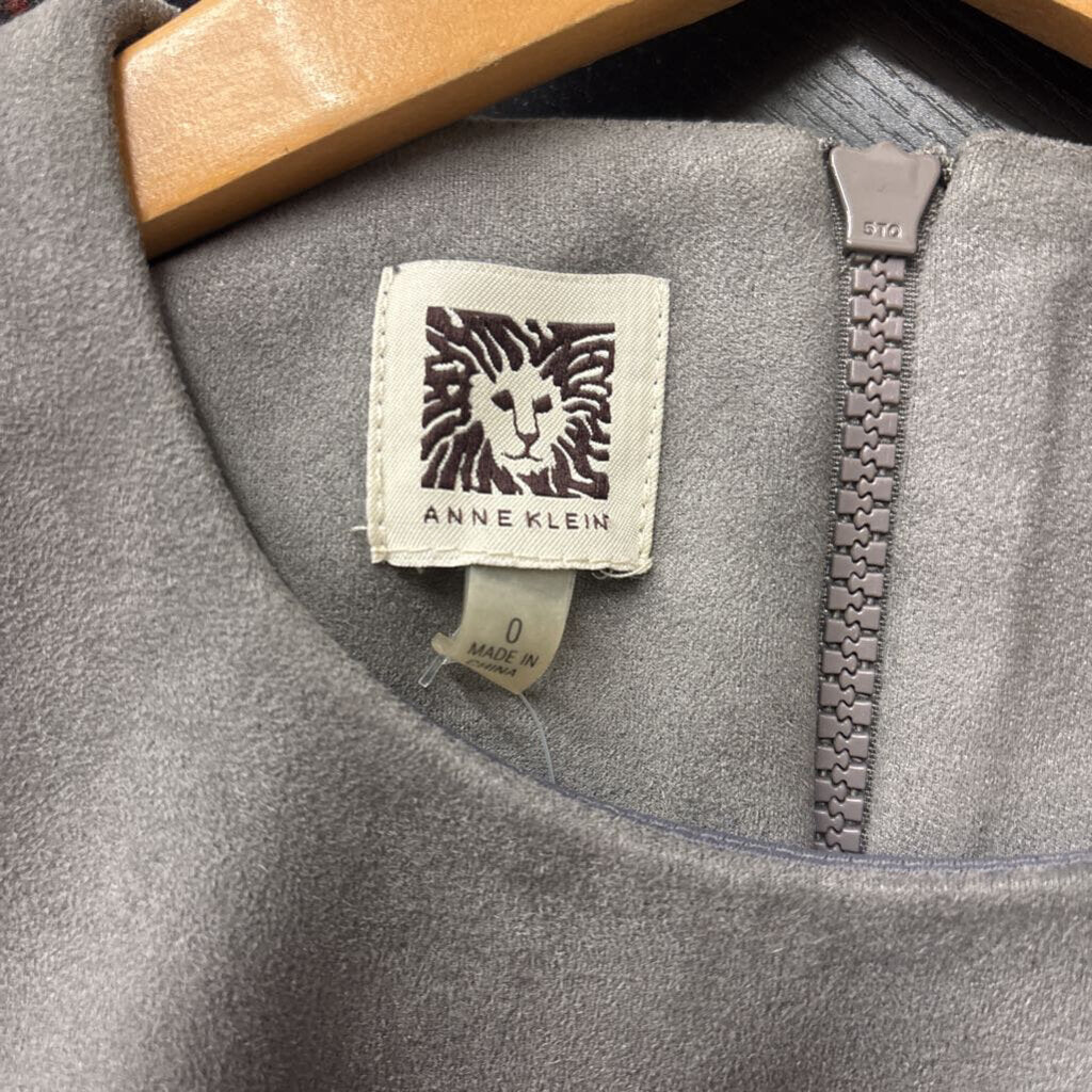 Anne Klein Midi Dress 1/2 Sleeve Faux Suede Grey Ladies Size 0