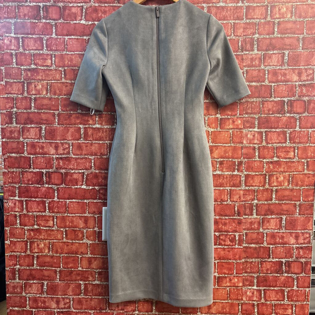 Anne Klein Midi Dress 1/2 Sleeve Faux Suede Grey Ladies Size 0
