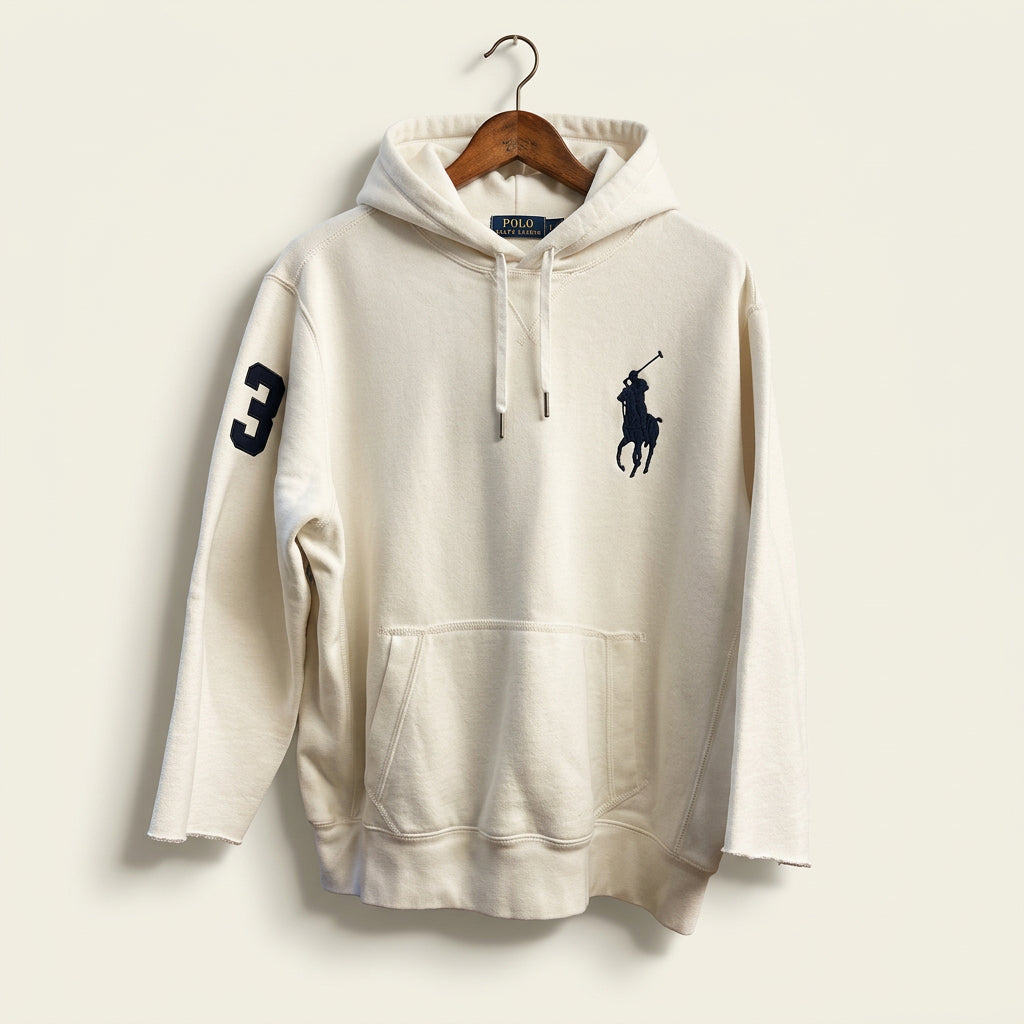 Polo Ralph Lauren Hoodie Crop Sleeve Big Pony White/Navy Men’s Size XL