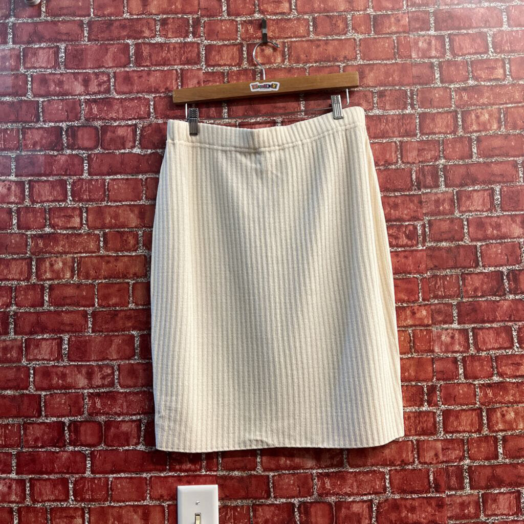 St John Midi Skirt Ribbed Wool Beige Ladies Size 12