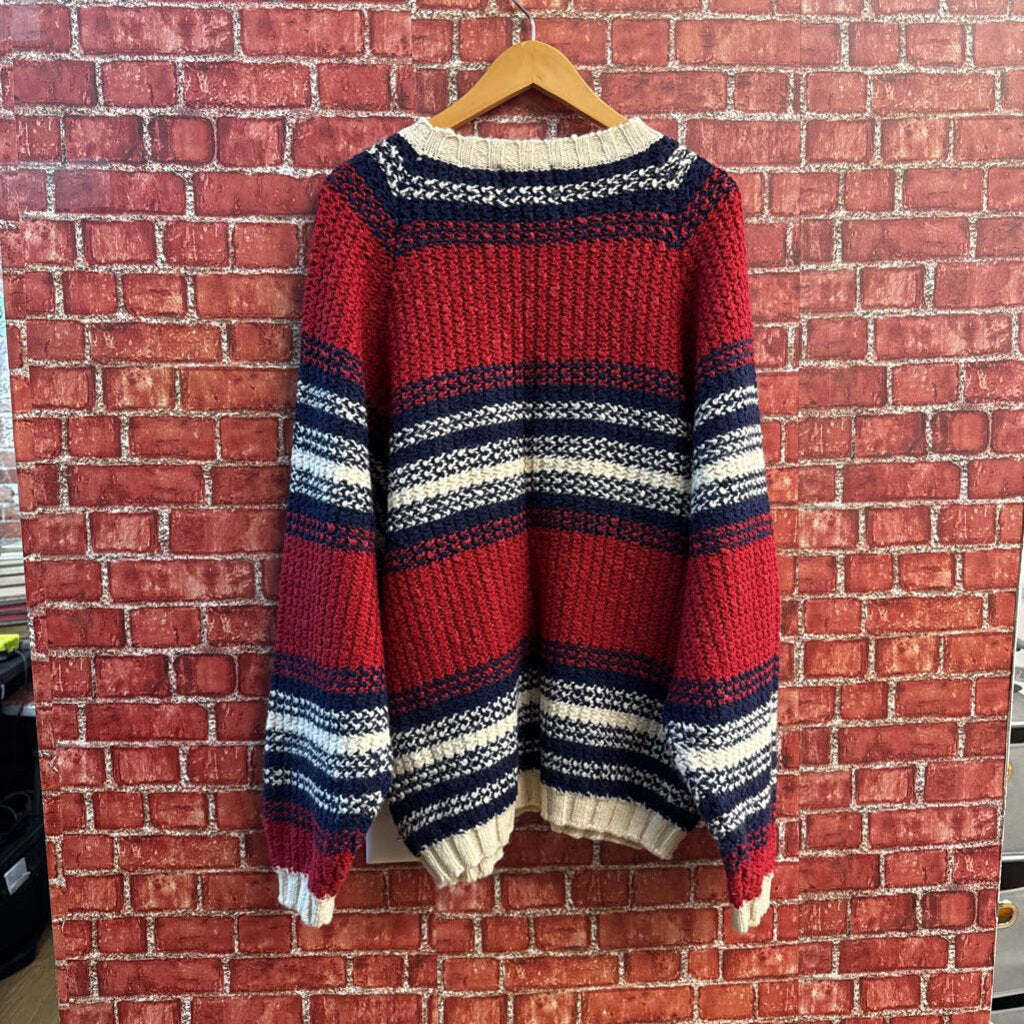 Deadstock Chaps Sweater Shetland Wool/Cotton Knit Red/Navy/White Men’s Size L