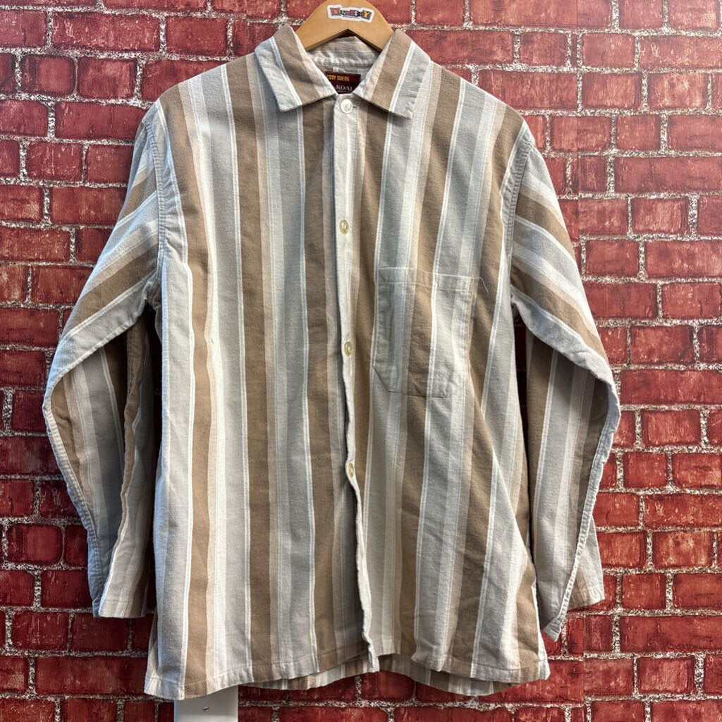 Koala Vintage Flannel Bed Shirt Vertical Stripes Grey/Brown Size M