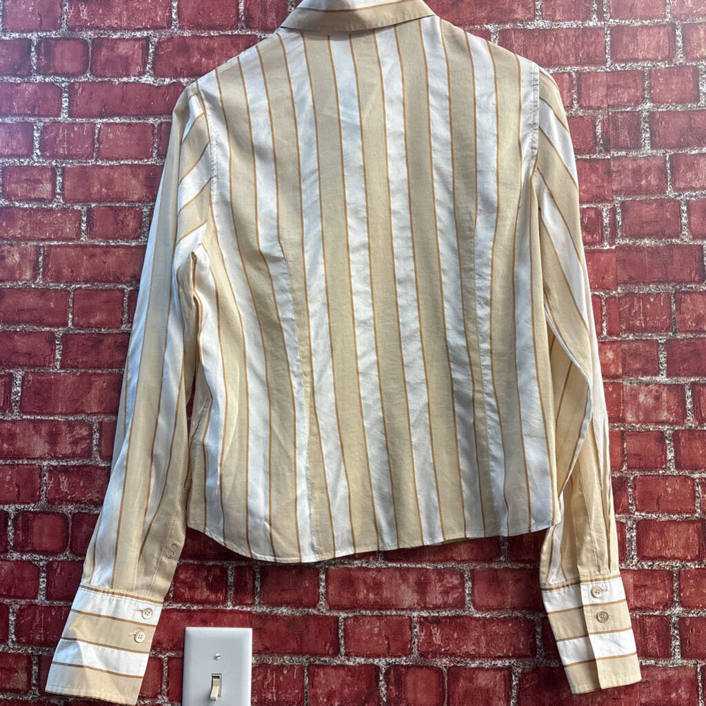 Escada Sport Silk Button Up Vertical Stripes White/Beige/Gold Ladies Size 38
