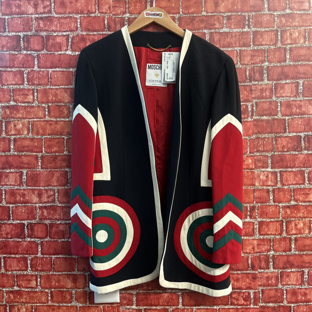 Moschino Couture 'Target Practice' 1989 Blazer Jacket Open Color Block Shapes Black/Red/Gree/White