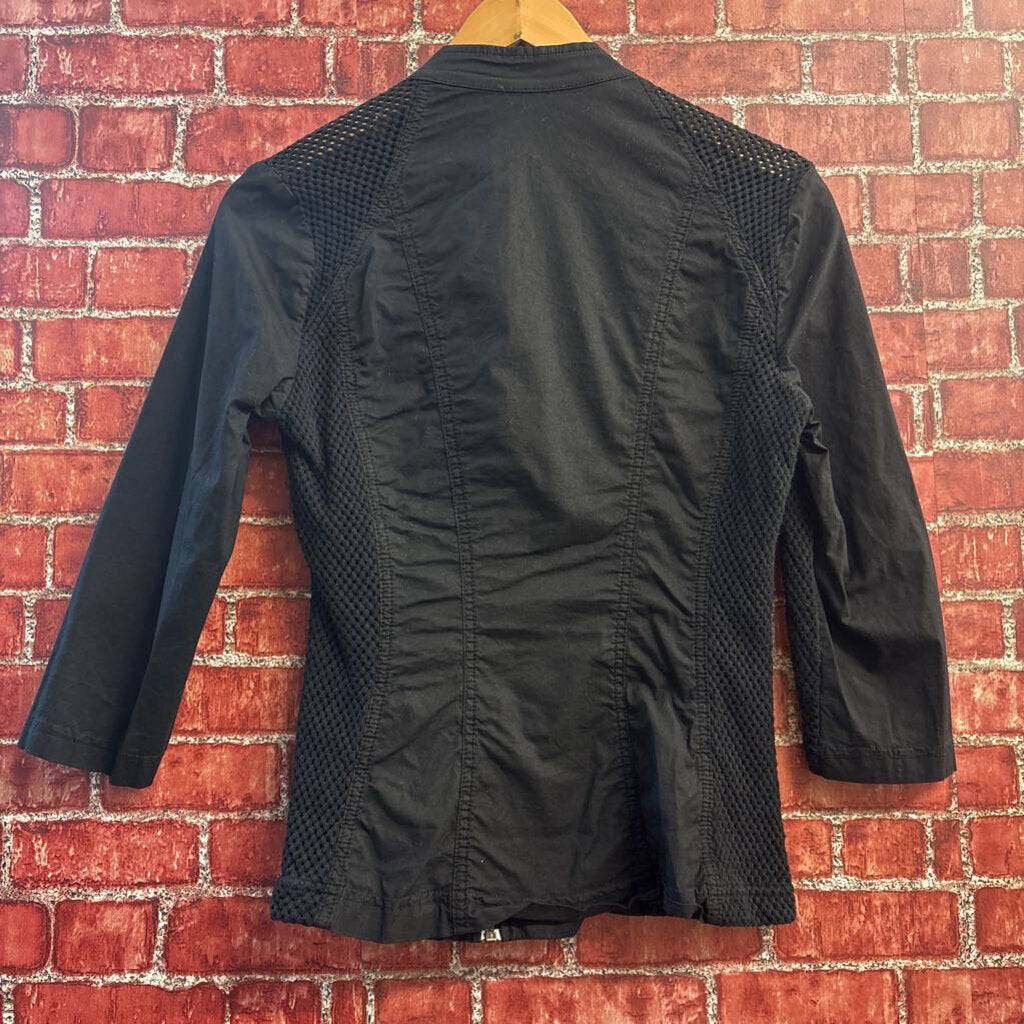 XCVI Athleisure Mixed Fabric Mesh Panel Zip-Up Black Ladies Size M