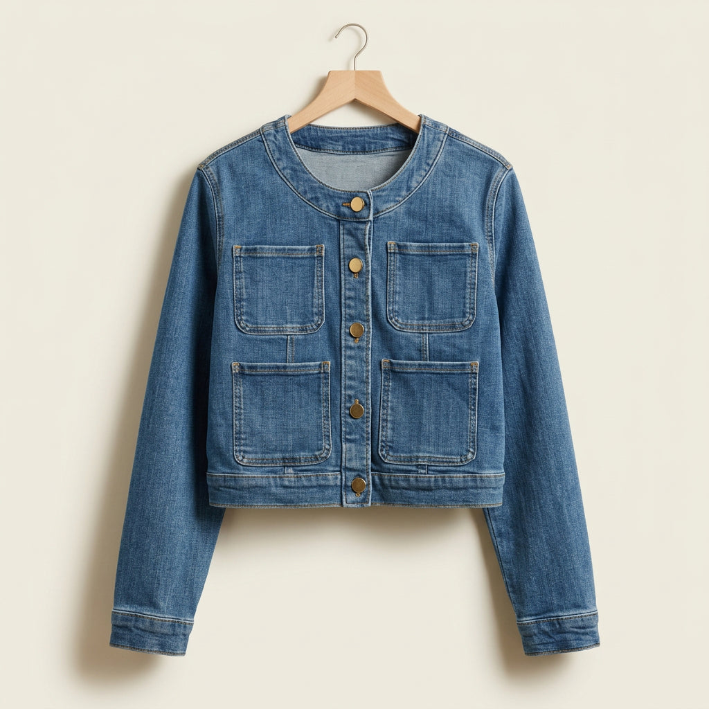 Maeve Jean Jacket 4-Pocket Front Gold Buttons Blue Ladies Size XL