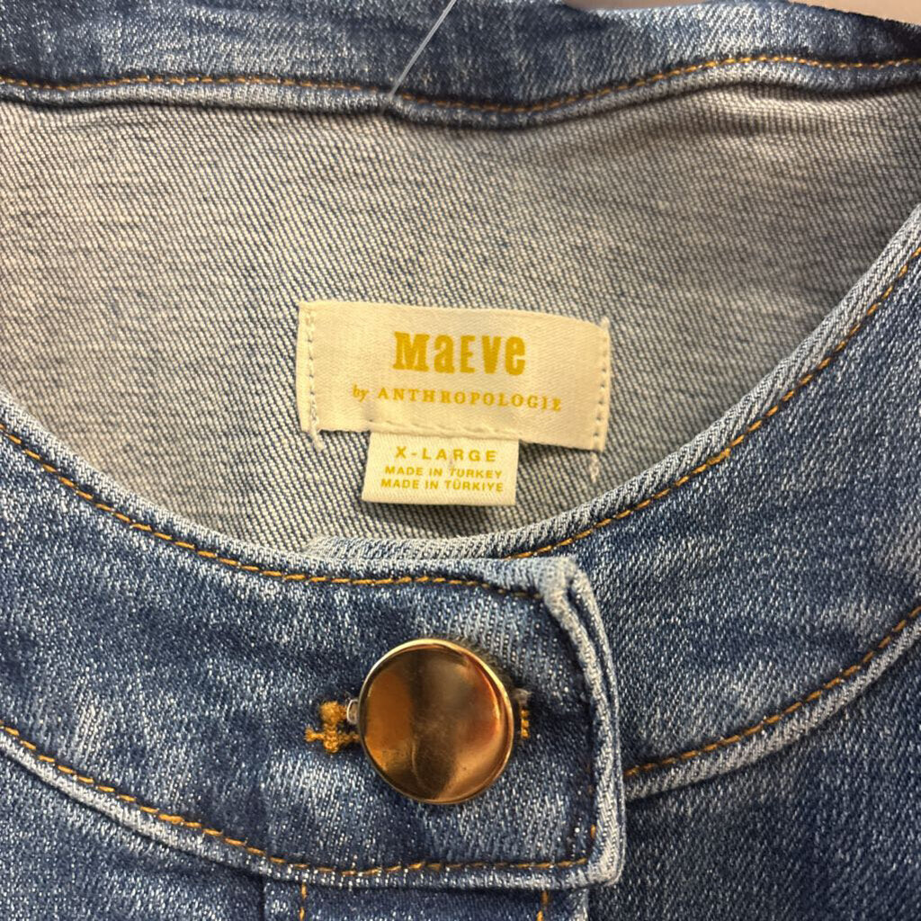 Maeve Jean Jacket 4-Pocket Front Gold Buttons Blue Ladies Size XL