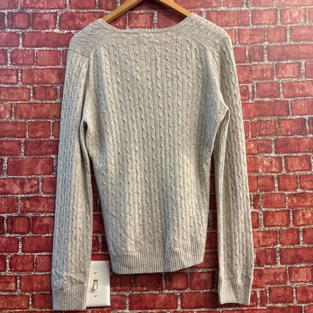 J Crew Vertical Fine Cable Knit V-Neck Sweater Creme Ladies Size L