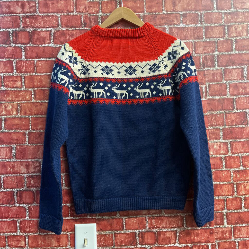 Scandinavia Inc. Handkint Nordic Reindeer Sweater Blue/Red/White Ladies Size L/M