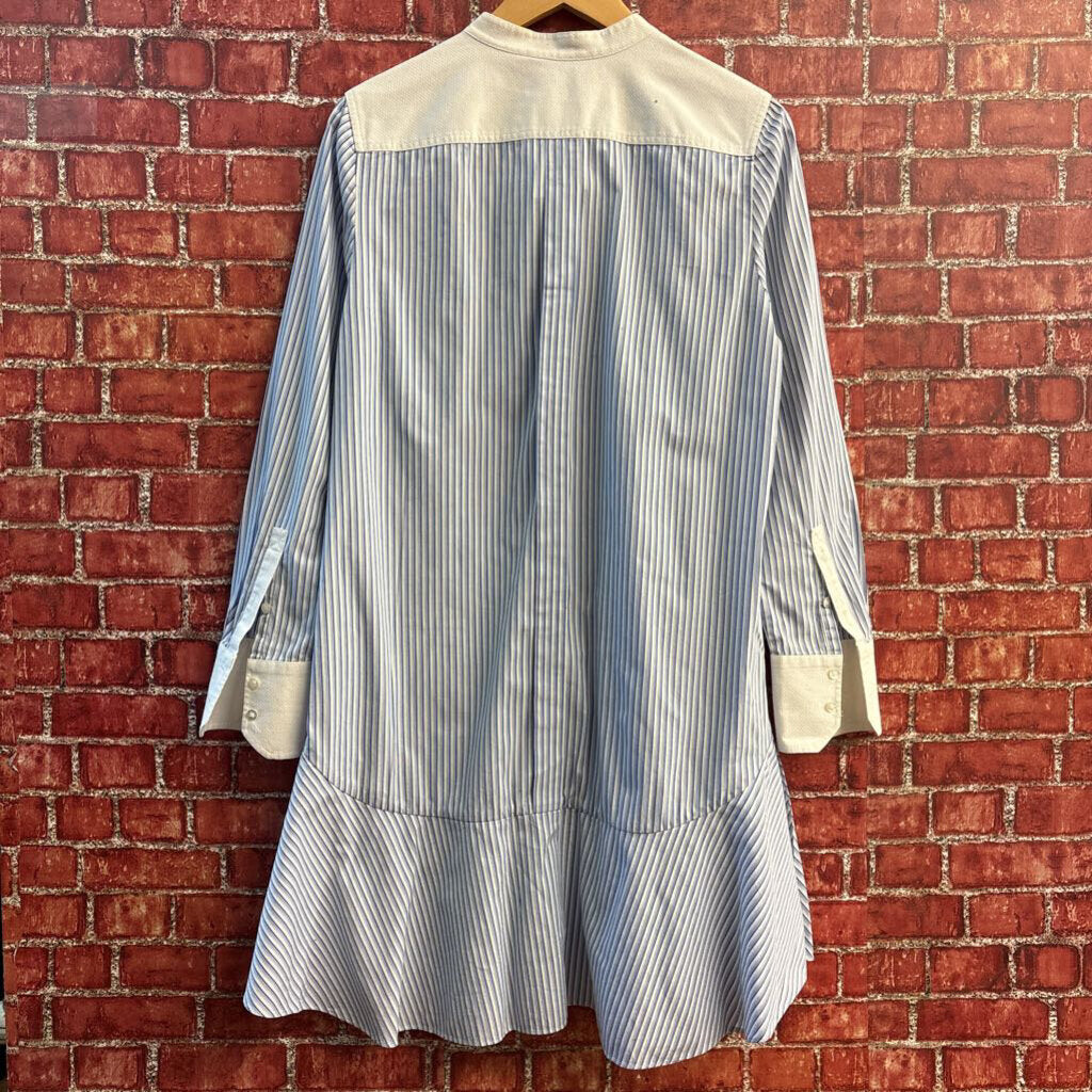 Tory Burch Striped Peplum Shirt Dress Button Up Long Sleeve Blue/White Size 8