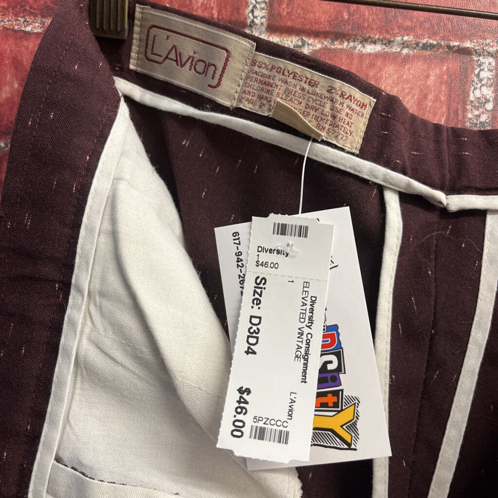 Vintage L'Avion Pleated Trousers Burgundy Men’s Size 30