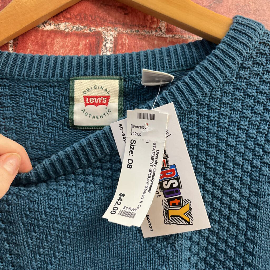 Vintage Levi Strauss & Co Textured Block Geometric Knit Crewneck Sweater Blue Men’s Size S
