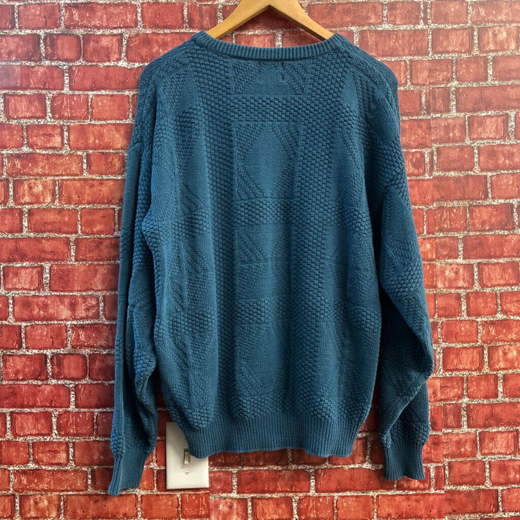 Vintage Levi Strauss & Co Textured Block Geometric Knit Crewneck Sweater Blue Men’s Size S