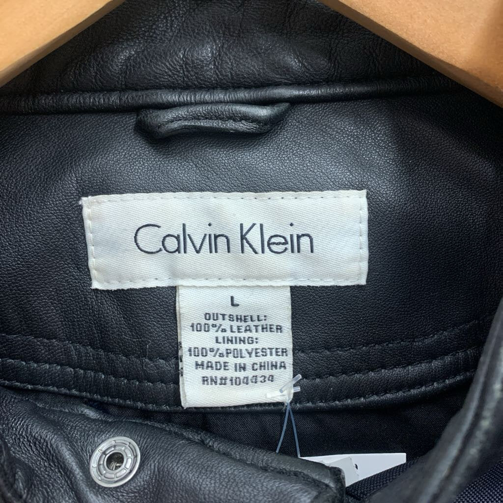 Calvin Klein Black Nylon & Leather Trim Moto Style Jacket Men’s Size L