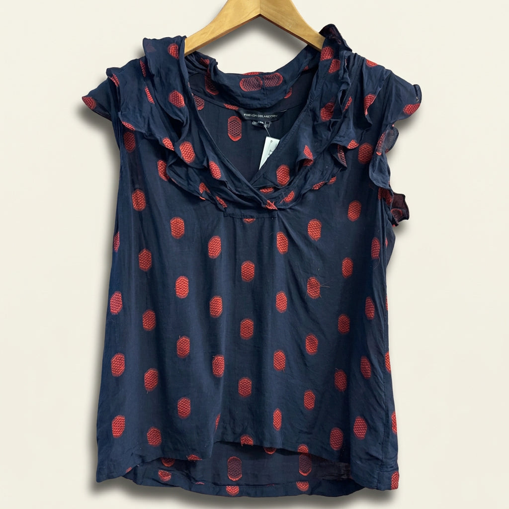 French Connection Blouse Graphic Design Red/Blue Ladies Size 6