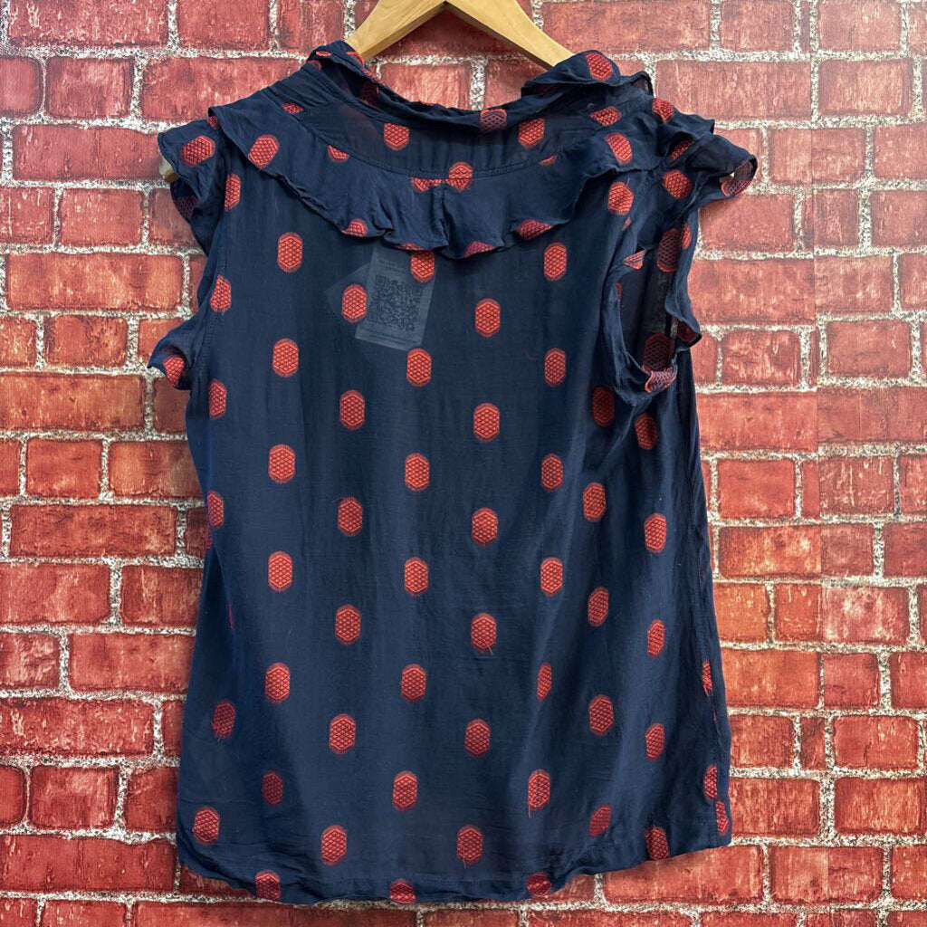 French Connection Blouse Graphic Design Red/Blue Ladies Size 6