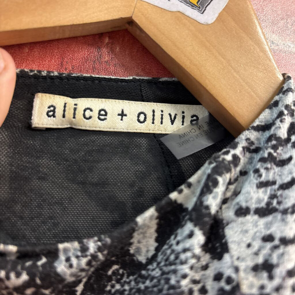 Alice + Olivia Dress Midi length Long Sleeve Snake Print Black/White Ladies Size 8