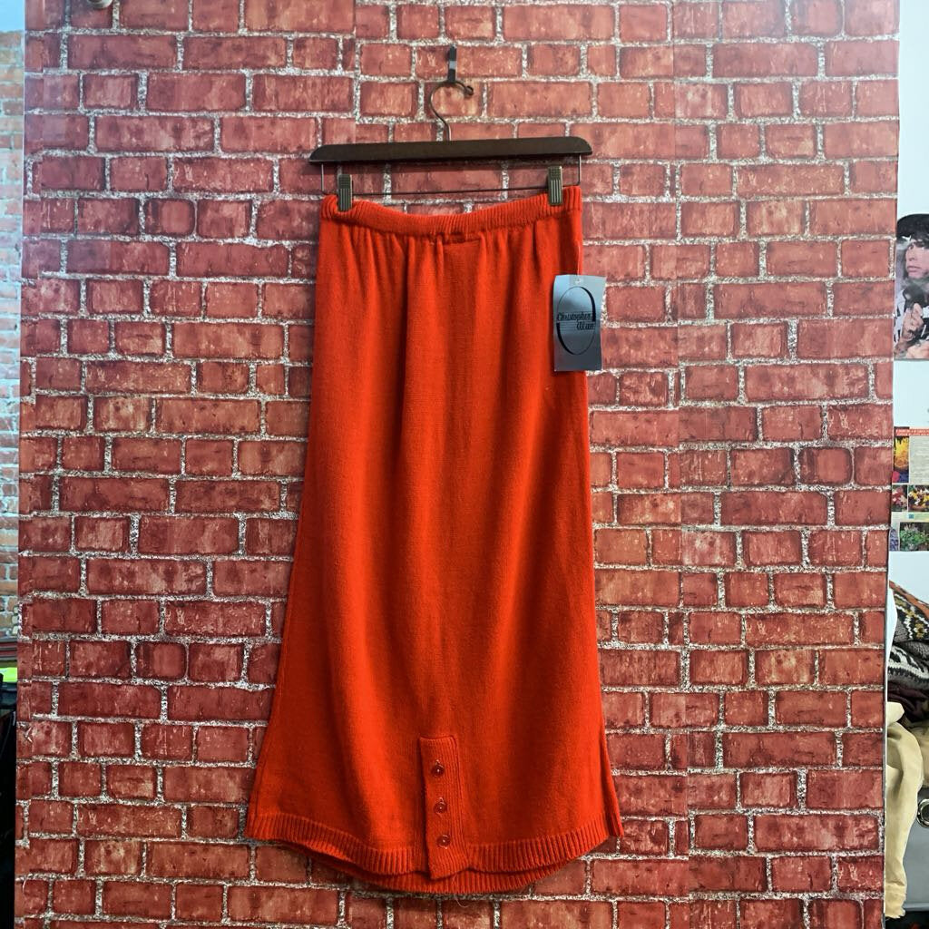 NWT Vintage Christopher Alan Knit Midi Skirt Elastic Waistband Red Ladies Size M