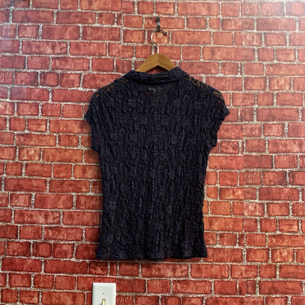 Calvin Klein Floral Lace Polo Top Purple/Silver Size S