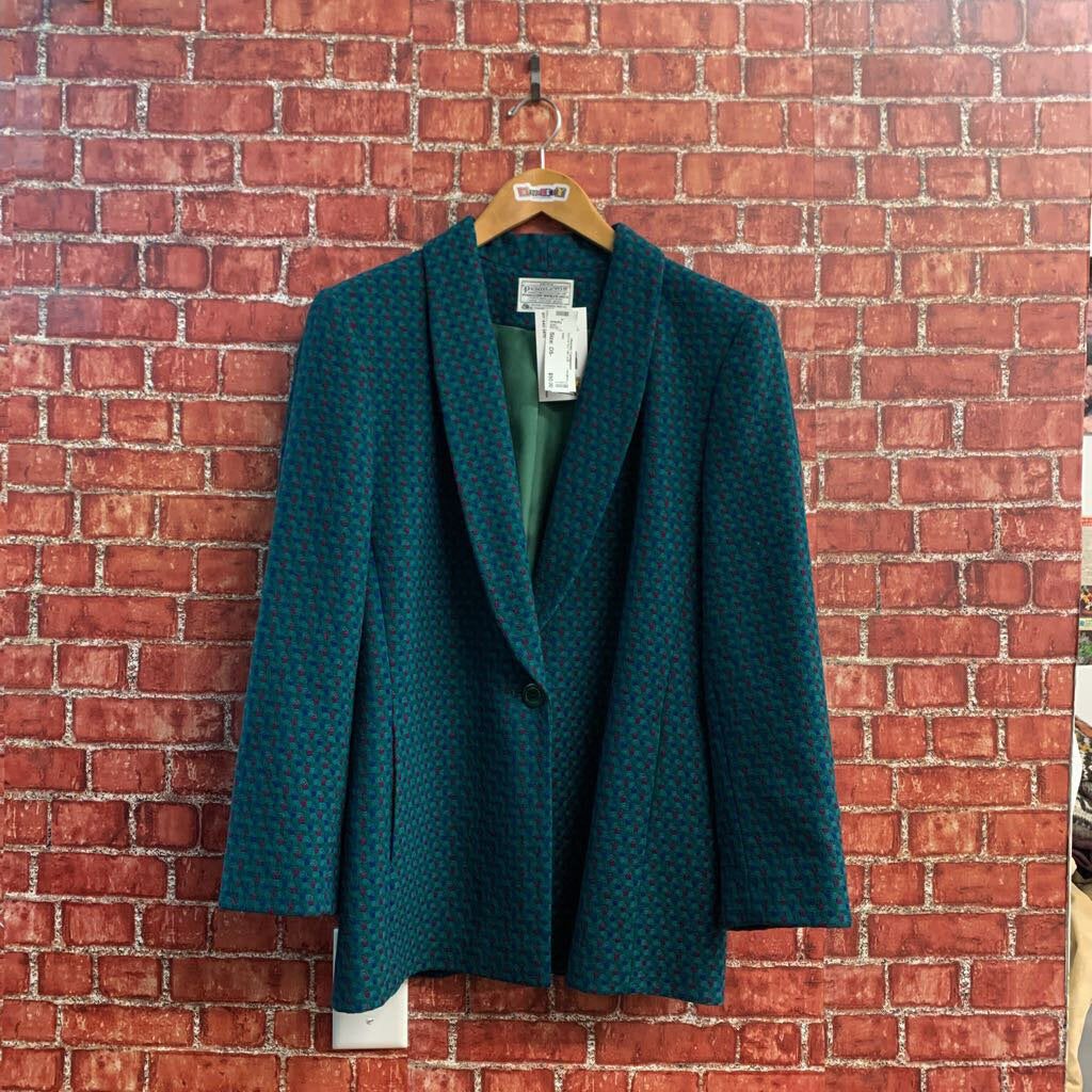 Miss Pendleton Vintage Blazer Wool Woven Teal/Blue/Mauve
