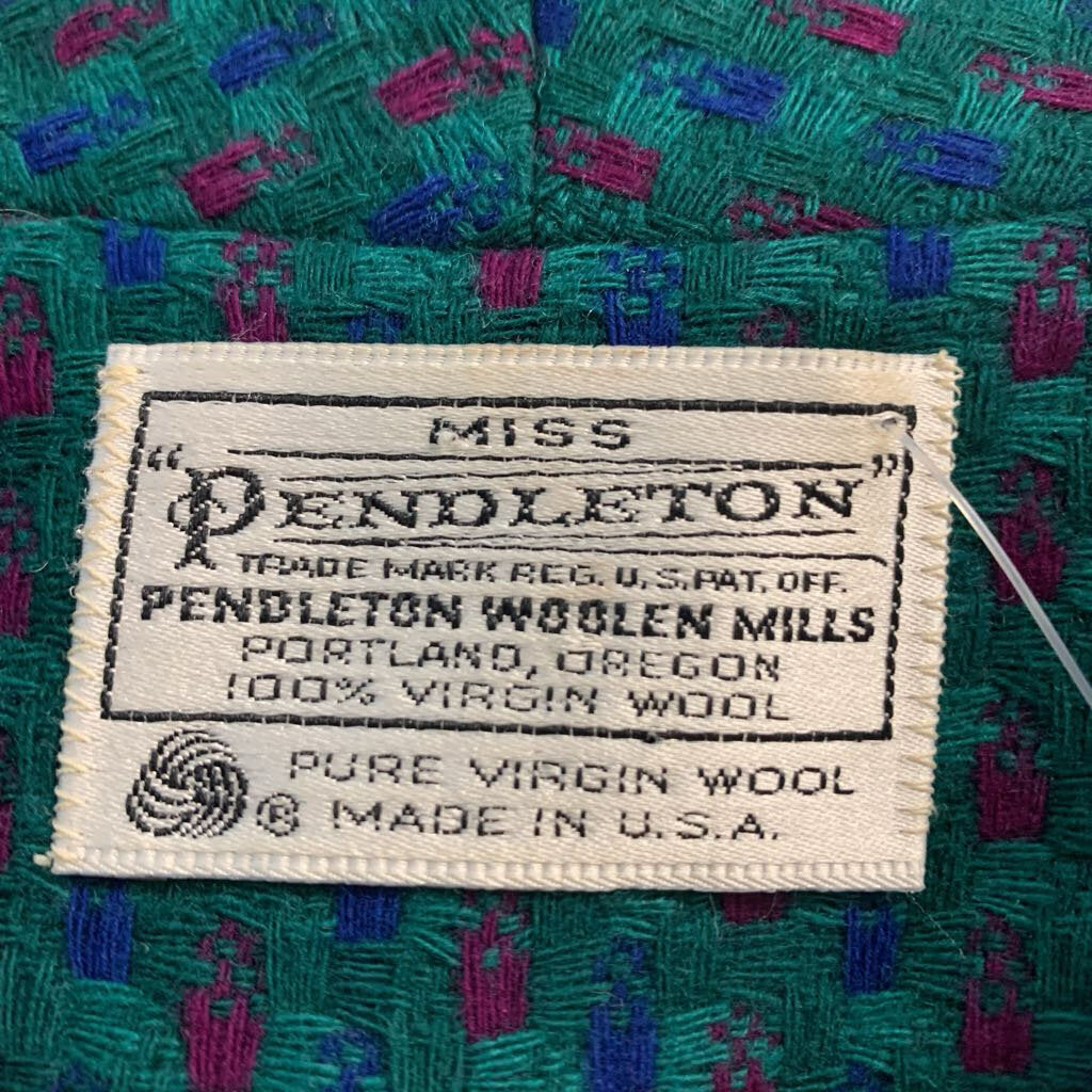 Miss Pendleton Vintage Blazer Wool Woven Teal/Blue/Mauve