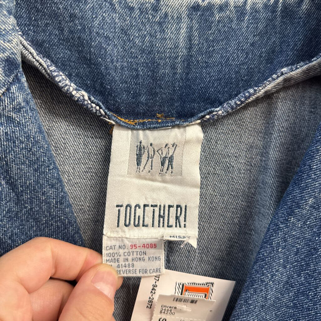 Together! Vintage Trench Coat Denim Blue Ladies Size 16 AS-IS (Missing buttons)