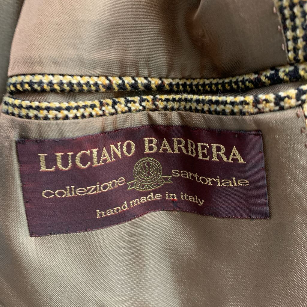 Luciano Barbera Brown Houndstooth Plaid Cashmere Sport Coat Size 38