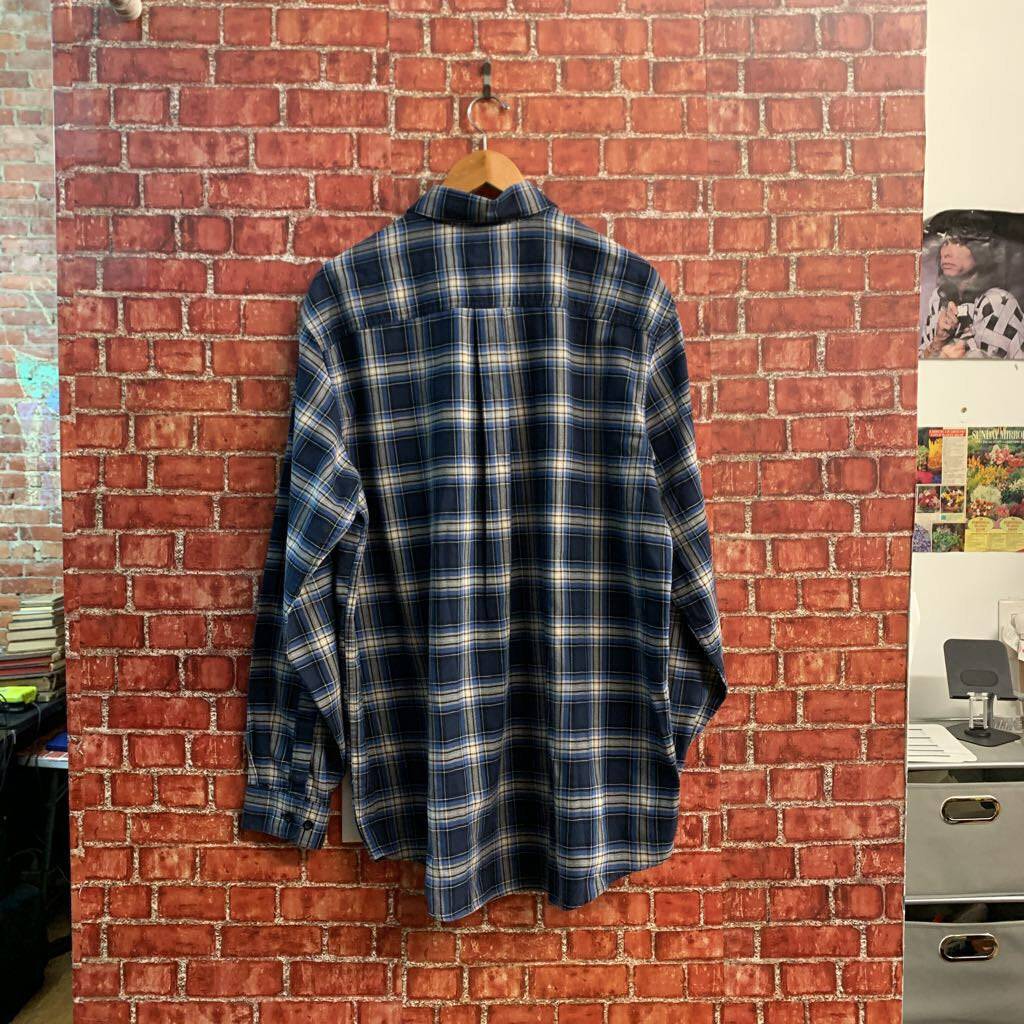 LL Bean Blue Plaid Button Down Men’s Size L