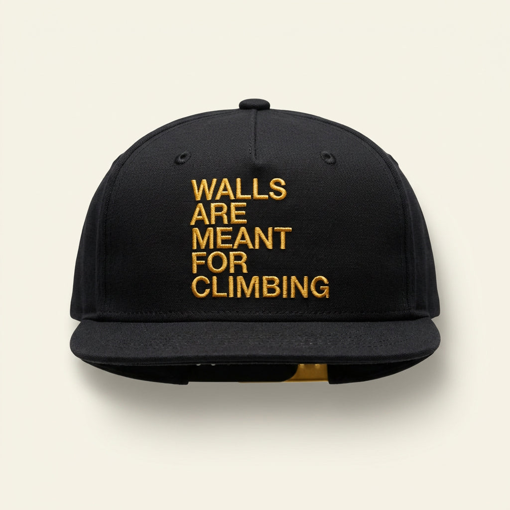 The North Face Adjustable Cap Flat Brim 'Walls Are Meant For Climbing' Black/Yellow