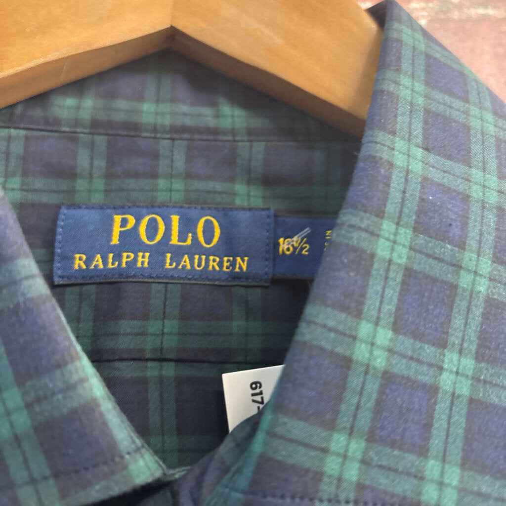 Ralph Lauren Green & Blue Plaid Tuxedo Style Button Down Men’s Size L