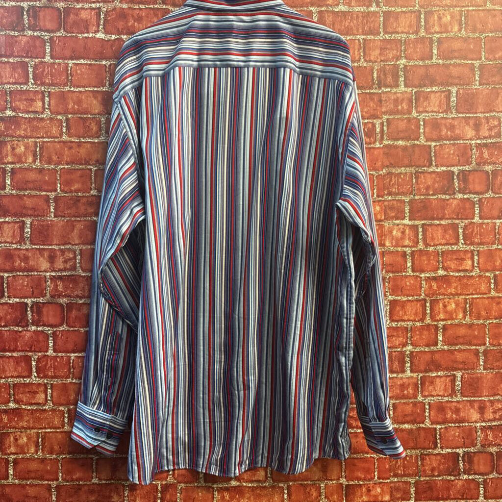 Bugatchi Uomo Blue Striped Button Down Men’s Size 2XL