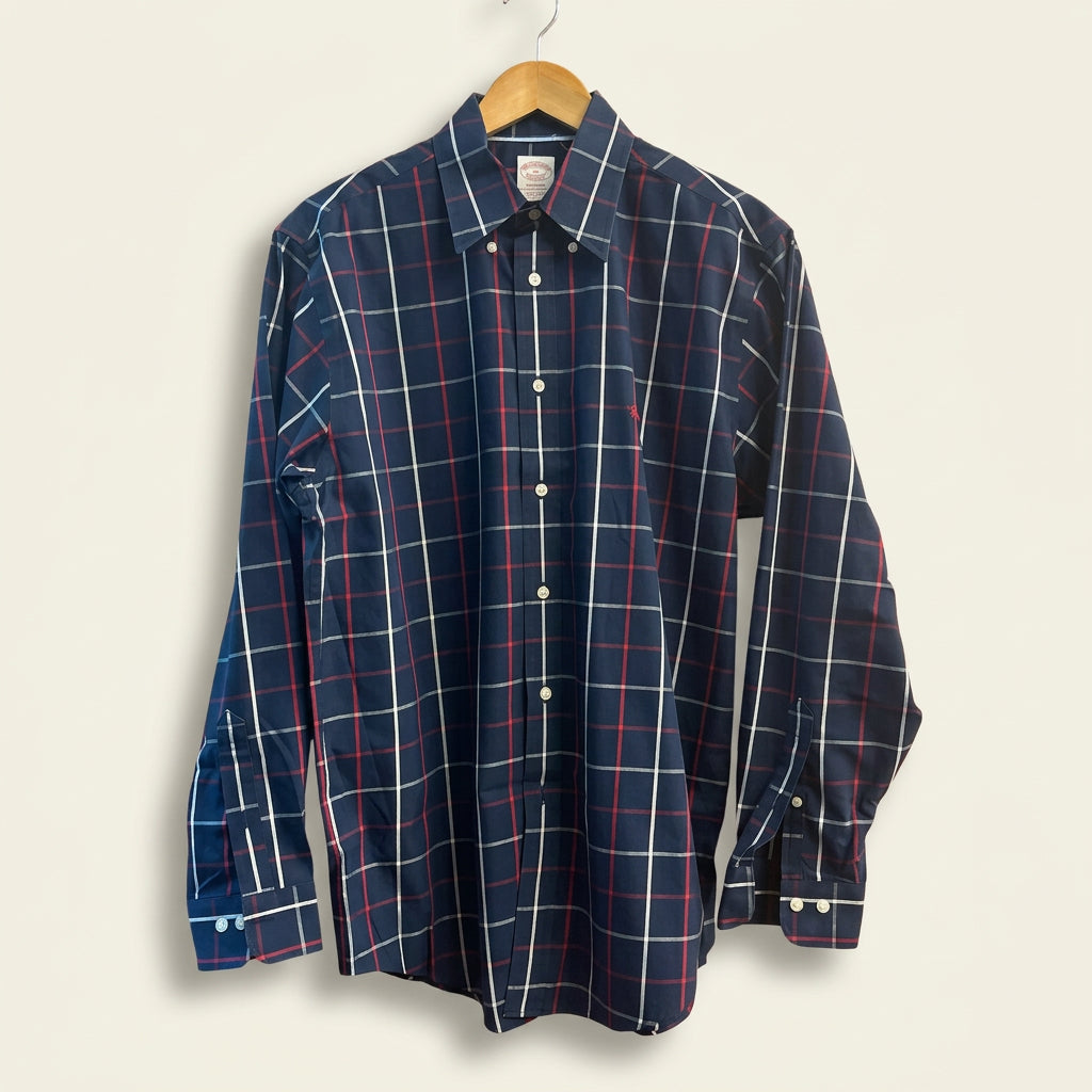 Brooks Brothers Blue Wide Window Check Pattern Men’s Size M