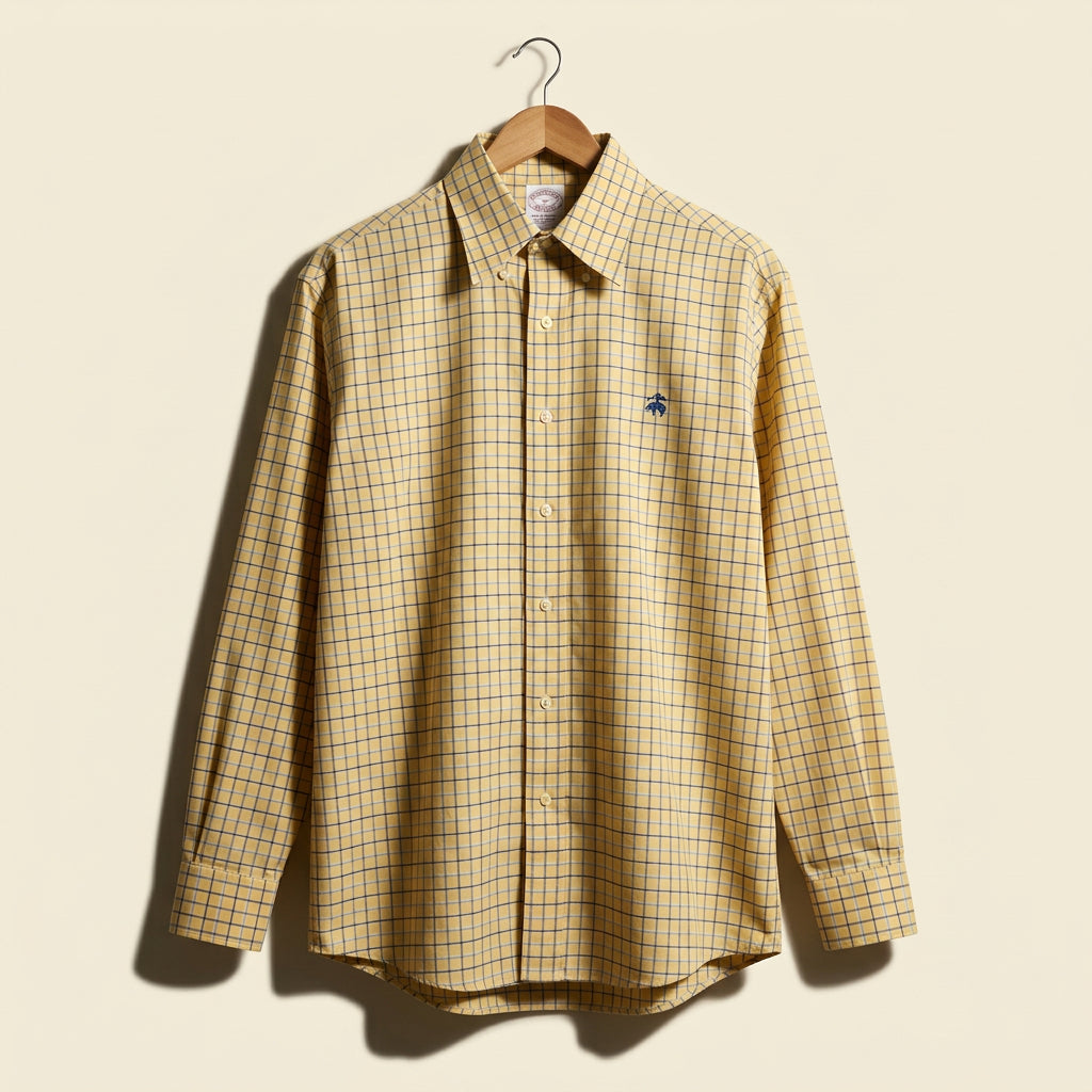 Brooks Brothers Yellow Small Check Pattern Button Down Men’s Size M