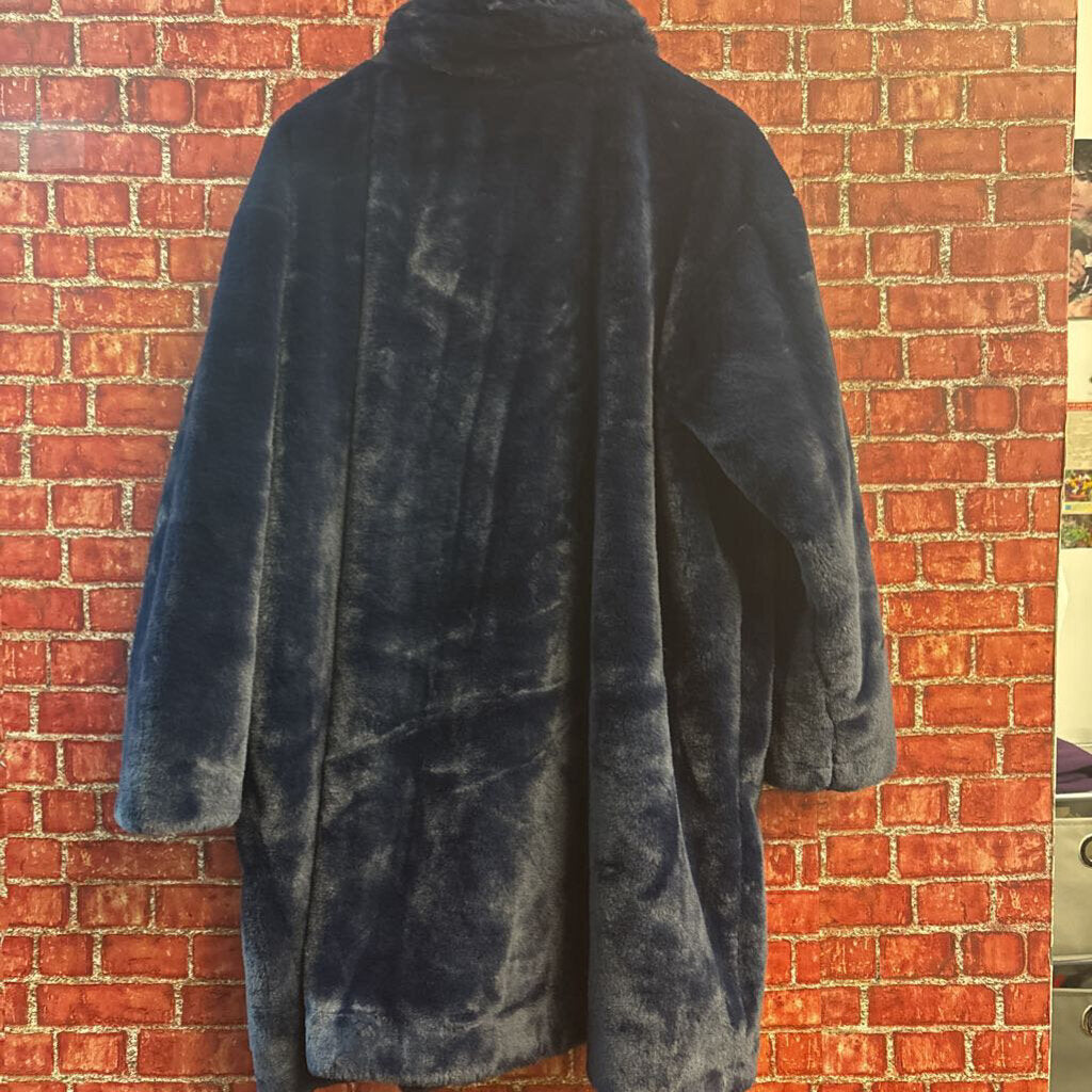 NWT Vera Wang Blue Fuzzy Faux Fur Coat Ladies Size 2XL