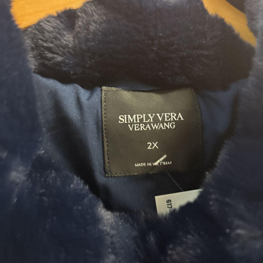 NWT Vera Wang Blue Fuzzy Faux Fur Coat Ladies Size 2XL