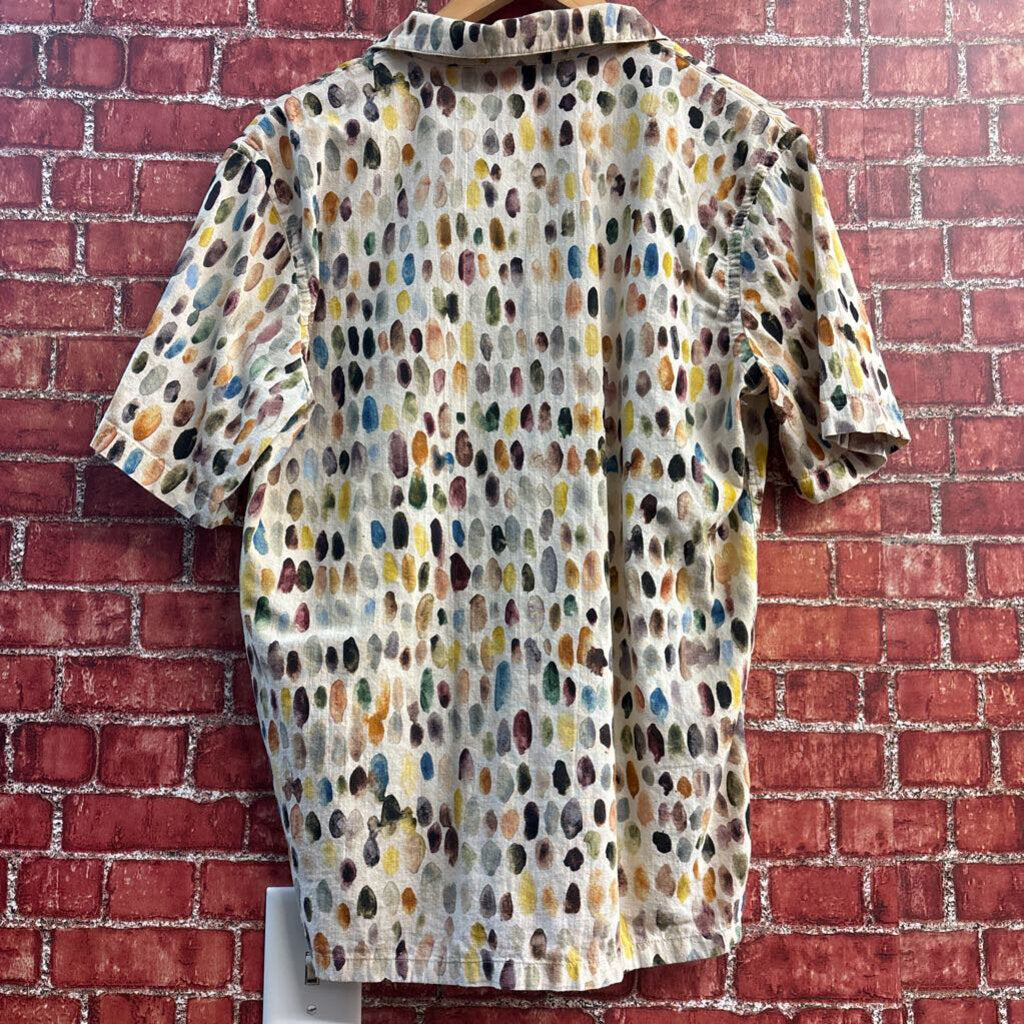Zara Button Up Short Sleeve Cotton Paint Strokes Beige/Multi Size S