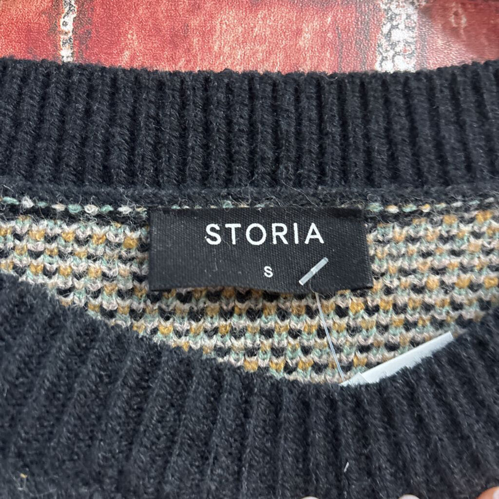 Storia Black Big Floral Knit Sweater Size S