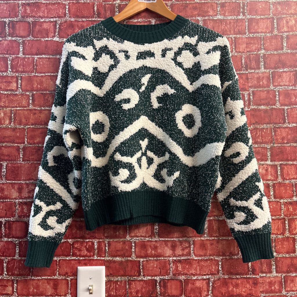 Flawless Green Abstract Pattern Sweater Ladies Size S