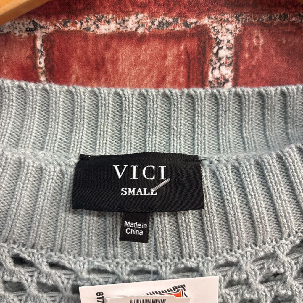 Vici Blue Crochet Knit Sweater Size S