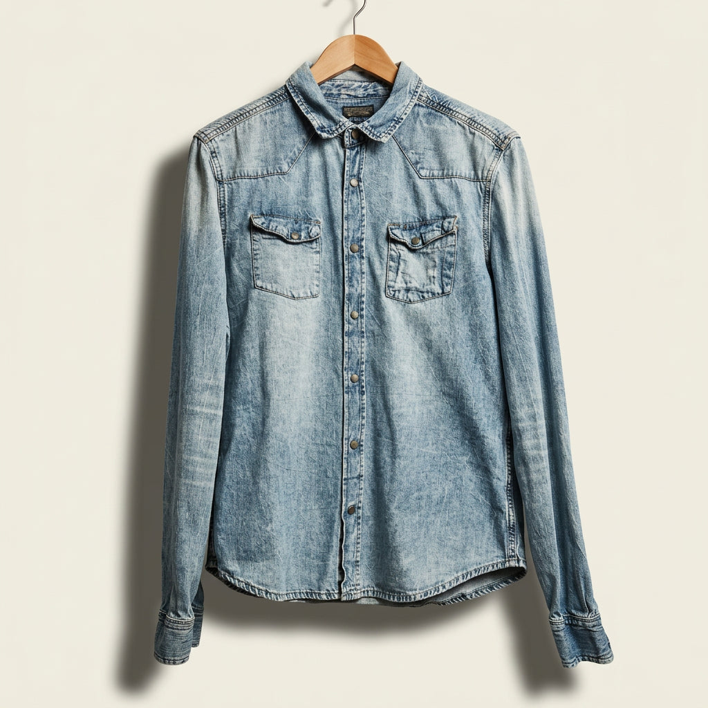 Allsaints Blue Denim Snap Button Up Men’s Size L