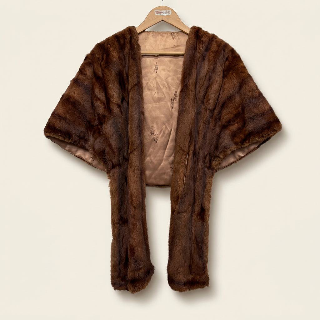 Vintage Brown Fur Shawl Size OS