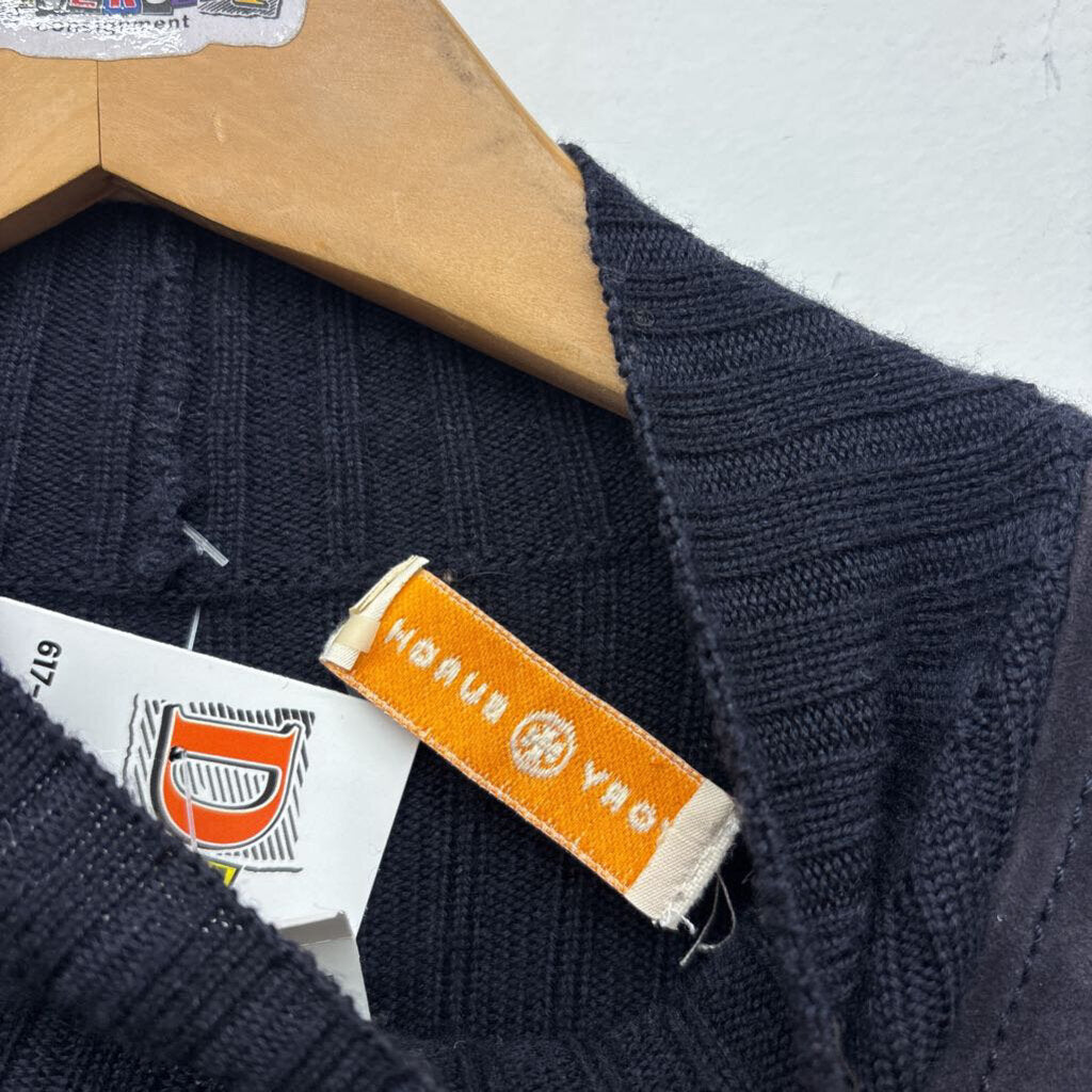 Tory Burch Navy Blue Suede Panel Sweater Ladies Size XS