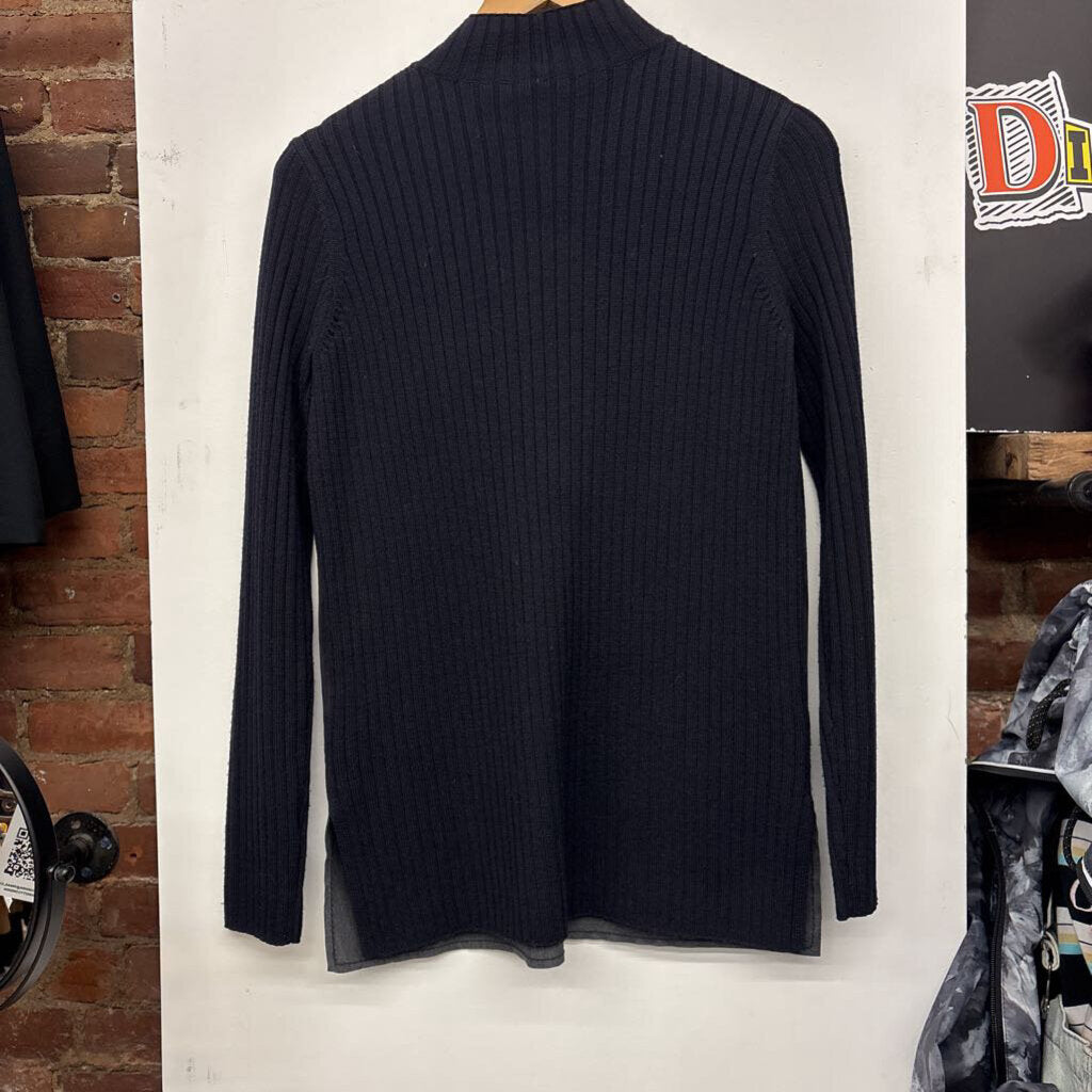 Tory Burch Navy Blue Suede Panel Sweater Ladies Size XS