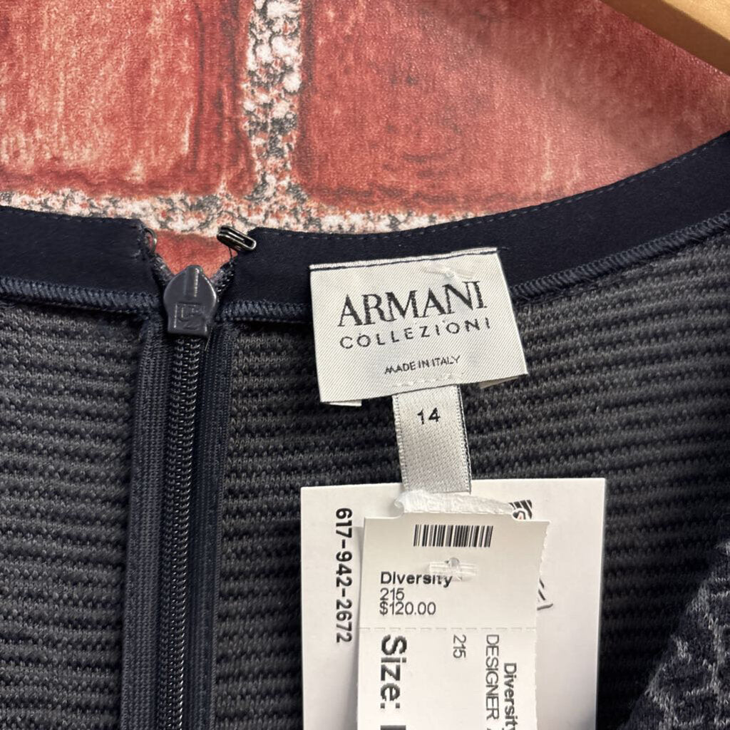 Armani Collezioni Textured Animal Pattern Navy Blue Midi Dress Size 14